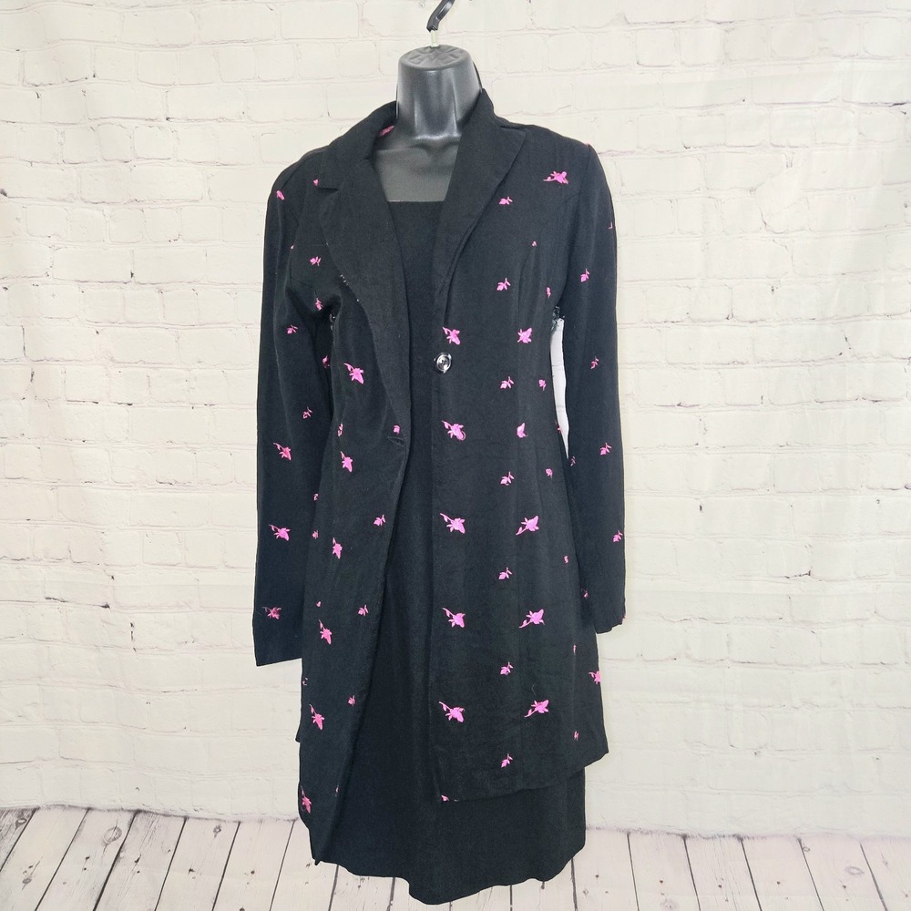 VTG Dawn Joy Fashion 80s Suit Dress With Rose Embroidered long jacket Sz 10